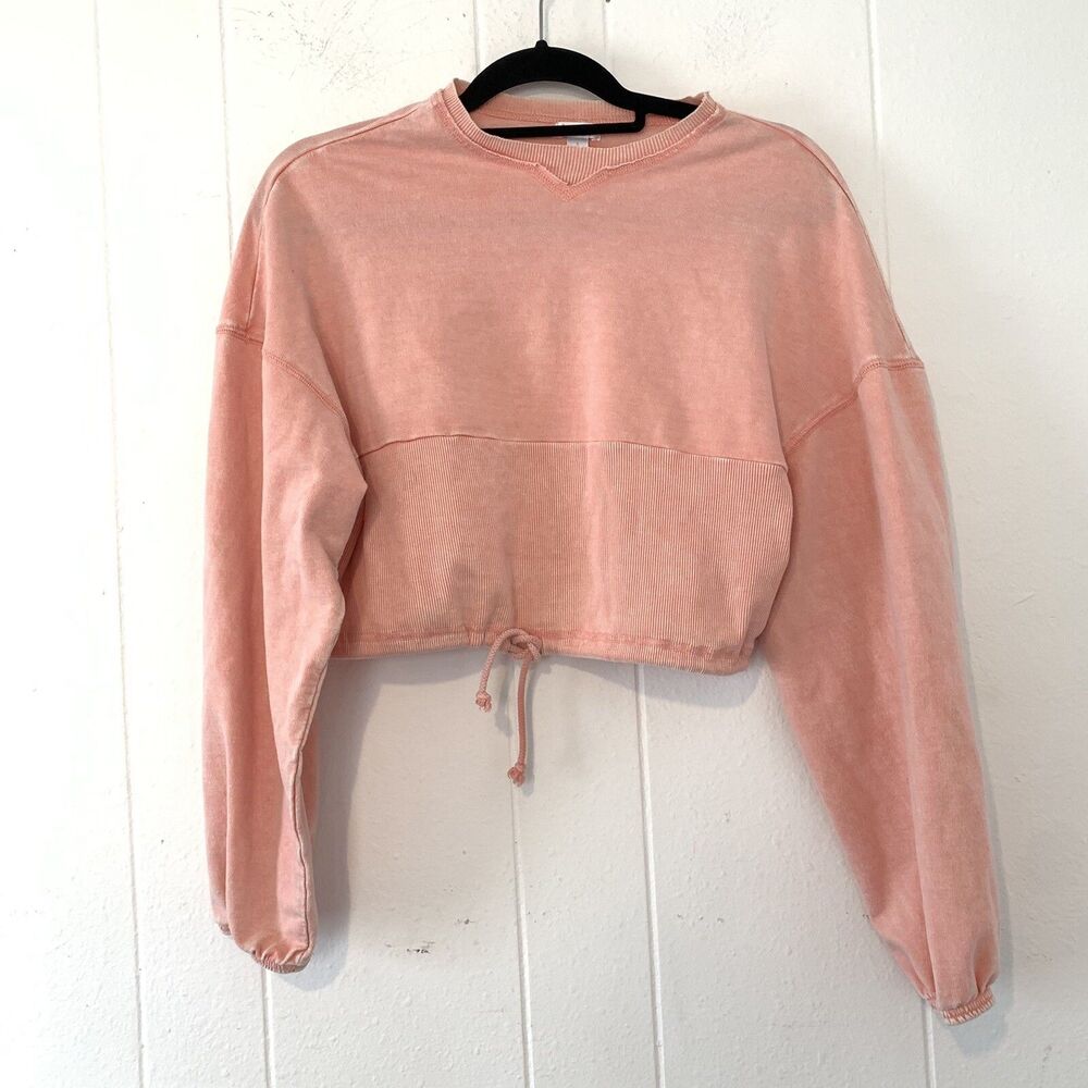 Flirtiude Active Womens Small Sweatshirt Crop Top Coral Drawstring Waist